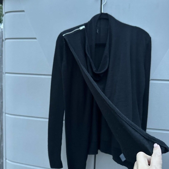 Allsaints Womens black Drina Asymmetrical Drape merino wool knit Jacket sz Small - Picture 8 of 12